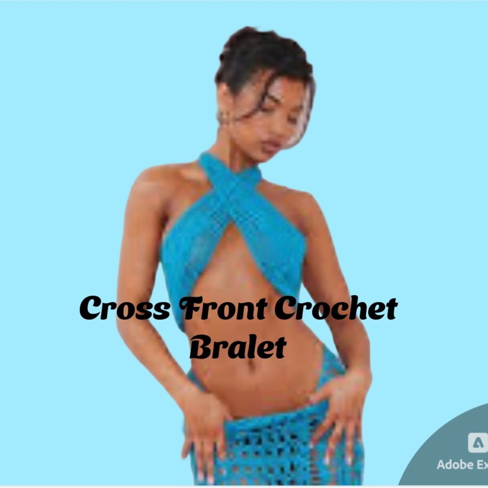 🦋Turquoise Cross Front Crochet Knit Bralet-NWT🦋